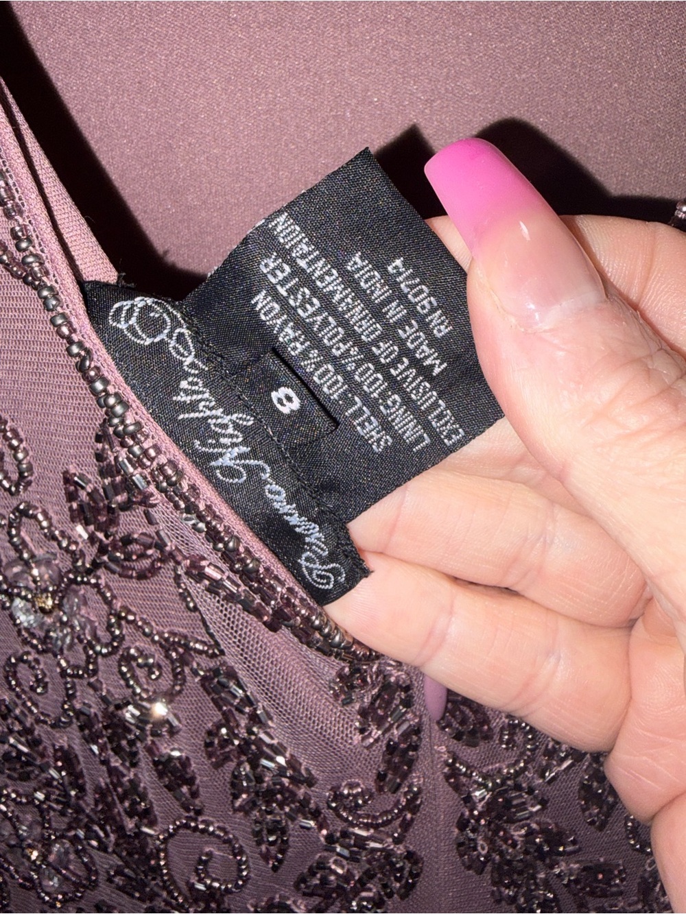 NWT Pisarro Nights Beaded Mesh Formal Gown Mauve - Size 8 - Picture 4 of 8